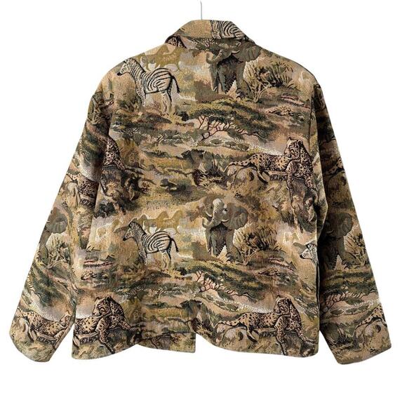ITF Safari Tapestry Oversized Jacket 100% Cotton in Tan Embellished Buttons L/XL - Picture 10 of 14